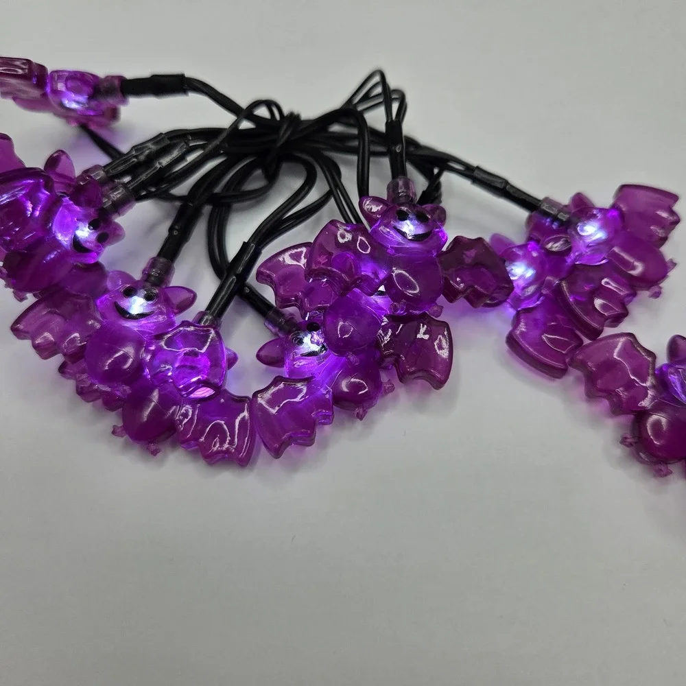 Halloween Bat String Lights Purple LED Battery Operated 2 Pack Set Spooky Decor